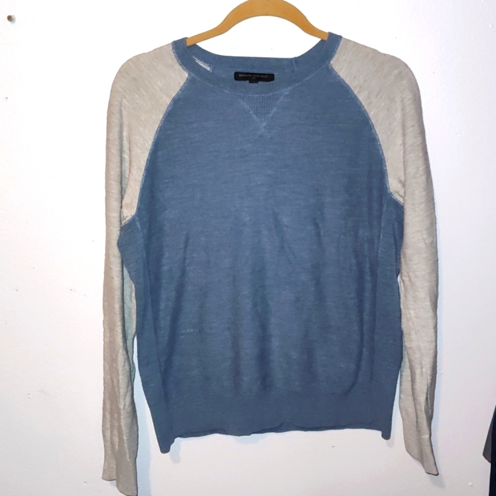 Banana Republic 100% cotton men's lightweight sweater powder blue and gray SZ SM
